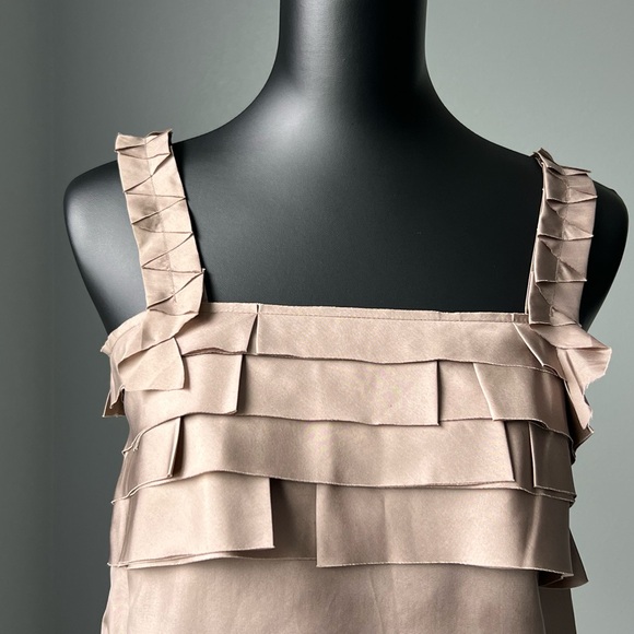 J. Crew Ruffled taupe brown silk pleated ruffle tank blouse - Picture 2 of 5